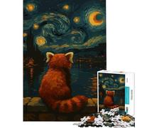 Puzzle per adulti da 1000 pezzi con panda rosso e dipinto di notte stellata gioco rompicapo giocattolo intellettuale regalo di compleanno difficile (dimensioni 38x26cm)