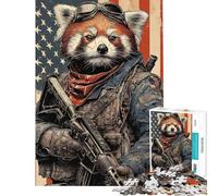 Puzzle per adulti da 1000 pezzi con panda rosso patriottico e soldato ideale per ragazzi antistress e con taglio di precisione regalo perfetto per amici e familiari (dimensioni 38x52cm)
