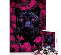 Puzzle per adulti da 1000 pezzi con Pantera Nera e Fiori Rosa decorazione per la casa regalo di compleanno sfida impegnativa (50x75cm)