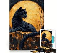 Puzzle per adulti da 1000 pezzi con Pantera Nera e Luna Dorata,disegno finemente intagliato,gioco per la concentrazione mentale,gioco per momenti di tranquillità,attività per compleanno 38x26cm