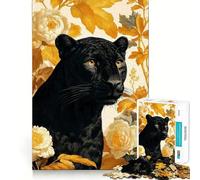 Puzzle per adulti da 1000 pezzi con Pantera Nera e sfondo floreale,taglio perfetto Divertimento assicurato,stimola la mente,ideale per i momenti di relax,perfetto anche come decorazione natalizia