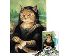 Puzzle per adulti da 1000 pezzi con parodia della Gioconda e del gatto difficile e stimolante antistress decorazione per la casa adatto a partire dai 14 anni (38x52cm)