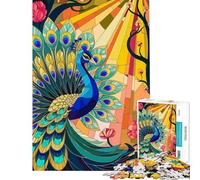 Puzzle per adulti da 1000 pezzi con pavone coda splendida effetto vetrata e piume Gioco rompicapo per adulti divertimento in famiglia regalo di Natale o compleanno (dimensioni 38x26cm)
