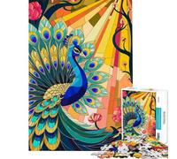 Puzzle per adulti da 1000 pezzi con pavone coda splendida piume in vetro colorato gioco di puzzle per adulti decorazione da parete regalo per donne compleanno e Natale (38x52cm)