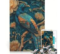 Puzzle per adulti da 1000 pezzi con pavone piume dorate e motivi floreali Gioco rilassante allena la mente e la manualità compleanno e Natale 50x75cm
