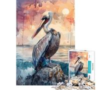 Puzzle per adulti da 1000 pezzi con pellicano mare roccia sole sfida per la mente e l'intelligenza gioco avvincente gioco impossibile decorazione da parete ottimo regalo (dimensioni 38x52cm)