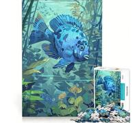 Puzzle per adulti da 1000 pezzi con pesci blu tra piante acquatiche, un gioco pratico, divertente e spiritoso, ideale come decorazione da scrivania 38x52cm