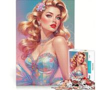Puzzle per adulti da 1000 pezzi con pin-up bionda in abito floreale, gioco rilassante, sfida impegnativa, per rafforzare l'amore tra le coppie 50x75cm