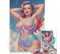 Puzzle per adulti da 1000 pezzi con pin-up dai capelli arcobaleno abito iridescente e sfondo di nuvole gioco pratico taglio di precisione regalo di compleanno e unico 50x75cm