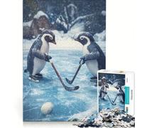 Puzzle per adulti da 1000 pezzi con pinguino che gioca a hockey decorazione da parete compleanni e altre occasioni 38x52cm
