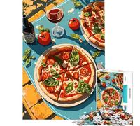 Puzzle per adulti da 1000 pezzi con pizza e vino natura morta sfida per l'intelligenza giocattolo avvincente giochi per famiglie decorazione per la casa ottimo regalo (dimensioni 38x52cm)