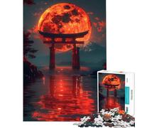 Puzzle per adulti da 1000 pezzi con porta Torii e luna rossa gioco rompicapo giocattolo intellettuale ottimo regalo per chi ama giocare e migliorare la memoria (dimensioni 38x26cm)