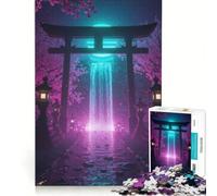 Puzzle per adulti da 1000 pezzi con portale Torii giapponese al neon e cascata gioco rilassante interazione genitore-figlio regalo di compleanno regalo di viaggio 38x26cm