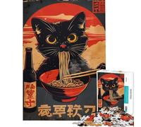 Puzzle per adulti da 1000 pezzi con poster di ramen e gatto nero Gioco educativo e pratico per ragazzi dai 14 anni in su 38x26cm