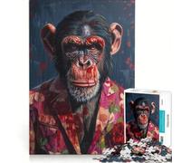 Puzzle per adulti da 1000 pezzi con raffigurazione di uno scimpanzé in abito floreale, giocattolo educativo, taglio di precisione, ideale per rafforzare il legame di coppia 38x52cm