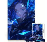 Puzzle per adulti da 1000 pezzi con ragazza anime blu e cristallo, ideale per lo sviluppo cognitivo, con bordi affilati e perfetto come regalo di Natale (38x26cm)