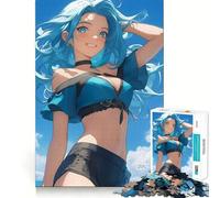 Puzzle per adulti da 1000 pezzi con ragazza anime blu in spiaggia,taglio preciso,divertente attività per stimolare la mente,svago,regalo di compleanno per appassionati di hobby 38x26cm