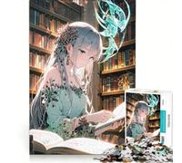 Puzzle per adulti da 1000 pezzi con ragazza anime che legge in biblioteca Gioco rilassante, divertente e spiritoso, ideale come regalo di compleanno 50x75cm