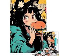 Puzzle per adulti da 1000 pezzi con ragazza anime che mangia un hamburger gioco educativo stimolante per la mente ideale come regalo Sfida impegnativa (dimensioni 50x75cm)