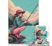 Puzzle per adulti da 1000 pezzi con ragazza anime che pesca, giochi per famiglie, interazione genitore-figlio, lista dei desideri con Babbo Natale 50x75cm
