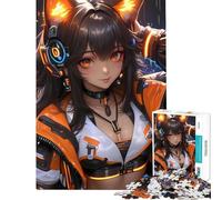 Puzzle per adulti da 1000 pezzi con ragazza anime cyberpunk arancione Gioco impegnativo e rompicapo per ragazzi dai 14 anni in su 38x52cm
