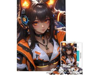 Puzzle per adulti da 1000 pezzi con ragazza anime cyberpunk arancione Gioco impegnativo e rompicapo per ragazzi dai 14 anni in su 38x52cm