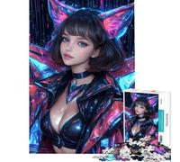 Puzzle per adulti da 1000 pezzi con ragazza anime cyberpunk gioco antistress difficile che aiuta ad allenare la mente (dimensioni 38x26cm)