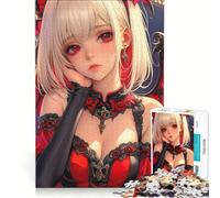 Puzzle per adulti da 1000 pezzi con ragazza anime dagli occhi rossi Ideale per videogiochi, relax, decorazione per la casa, compleanno e regali unici 38x52cm
