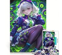 Puzzle per adulti da 1000 pezzi con ragazza anime dagli occhi verdi, ideale per videogiochi, giochi rilassanti, regalo di compleanno o di Natale 50x75cm