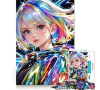 Puzzle per adulti da 1000 pezzi con ragazza anime dai capelli arcobaleno e bordi netti Gioco di costruzione che favorisce la concentrazione,divertimento a gioco lento,regalo di Natale