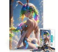 Puzzle per adulti da 1000 pezzi con ragazza anime dai capelli arcobaleno,taglio perfetto,divertente,stimolante per la mente,ideale per il tempo libero,perfetto come decorazione natalizia 38x26cm