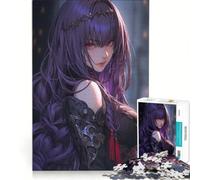 Puzzle per adulti da 1000 pezzi con ragazza anime dai capelli viola e corona, gioco divertente per tutta la famiglia, con pezzi di forma casuale completamente ad incastro 38x26cm