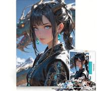 Puzzle per adulti da 1000 pezzi con ragazza anime, drago e corna, gioco divertente per tutta la famiglia, con pezzi di forma casuale completamente ad incastro 50x75cm