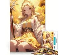 Puzzle per adulti da 1000 pezzi con ragazza anime e bastone in un campo di girasoli Taglio preciso,divertente,gioco di logica,relax,divertimento,regalo di compleanno,stimolante per la mente (38x26cm)