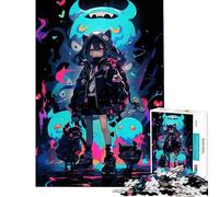 Puzzle per adulti da 1000 pezzi con ragazza anime e creature luminose Attività divertenti da fare a casa Un'opera d'arte Giochi rilassanti Adatto a persone dai 14 anni in su (38x52cm)