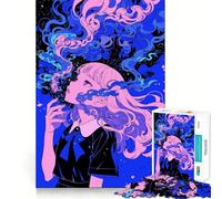 Puzzle per adulti da 1000 pezzi con ragazza anime e fumo cosmico,gioco di memoria divertente con componenti robusti e ben definiti, alleviare lo stress (38x52cm)
