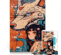 Puzzle per adulti da 1000 pezzi con ragazza anime e lupo in stile graffiti,gioco di memoria divertente con componenti robusti e ben definiti, alleviare lo stress (50x75cm)