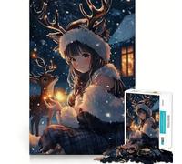 Puzzle per adulti da 1000 pezzi con ragazza anime e renna,disegno preciso dai bordi,gioco di abilità mentale,gioco tranquillo,regalo di compleanno (38x26cm)