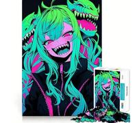 Puzzle per adulti da 1000 pezzi con ragazza anime e teste di drago,gioco di logica,taglio di precisione,bordi lisci,regalo perfetto per riunioni di famiglia (38x26cm)