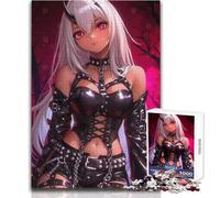 Puzzle per adulti da 1000 pezzi con ragazza anime in abito di pelle, divertente e umoristico, ideale come regalo per famiglie e serate di gioco, dimensioni 50x75cm