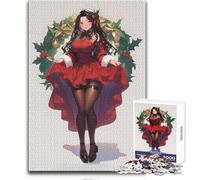 Puzzle per adulti da 1000 pezzi con ragazza anime in abito natalizio rosso, divertente e umoristico, perfetto per una serata di giochi e divertimento in famiglia, dimensioni 50x75cm