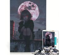 Puzzle per adulti da 1000 pezzi con ragazza anime sotto la luna di sangue, gioco rompicapo, per divertimento in famiglia, per rafforzare l'amore tra le coppie 38x26cm