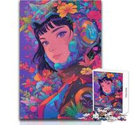 Puzzle per adulti da 1000 pezzi con ragazza anime tra i fiori,gioco di sfida unico ma divertente e umoristico,regalo di compleanno,dimensioni 38x52cm
