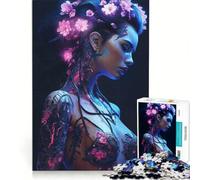Puzzle per adulti da 1000 pezzi con ragazza cyberpunk floreale al neon gioco pratico rilassante e stimolante per la mente regalo di compleanno regalo di viaggio 38x26cm