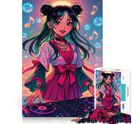 Puzzle per adulti da 1000 pezzi con ragazza DJ anime e note musicali,gioco di logica,taglio di precisione,bordi lisci,regalo perfetto per riunioni di famiglia (50x75cm)
