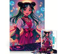 Puzzle per adulti da 1000 pezzi con ragazza DJ anime e note musicali,gioco di logica,taglio di precisione,bordi lisci,regalo perfetto per riunioni di famiglia (38x52cm)