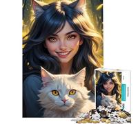 Puzzle per adulti da 1000 pezzi con ragazza gatto anime Divertimento a casa regalo per donne gioco per famiglie dai 14 anni in su (38x26cm)