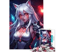 Puzzle per adulti da 1000 pezzi con ragazza lupo anime con segni rossi Divertimento a casa migliora la memoria decorazione per la casa gioco per maggiori di 14 anni (38x26cm)