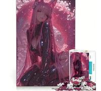 Puzzle per adulti da 1000 pezzi con ragazza volpe anime in un ambiente con fiori rosa, gioco rompicapo, per divertimento in famiglia, per rafforzare l'amore tra le coppie 38x52cm