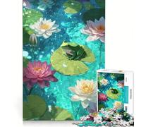 Puzzle per adulti da 1000 pezzi con rana su uno stagno di ninfee, gioco rilassante, allena la mente e la mano, compleanni e altre occasioni 38x26cm